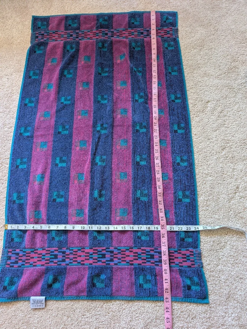 Vintage Fieldcrest Teal Green Purple Aztec Southwestern Cotton Bath Towel